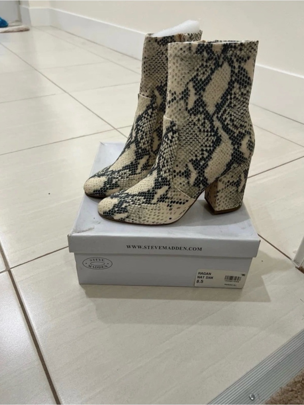 Steve Madden Snake-Print Ankle Boots in Natural/Black
